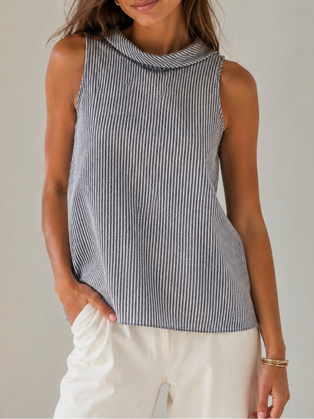 NWOT Etcetera Stripe Jacquard Boat Neck Blouse size S